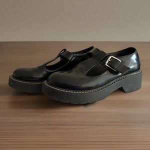 Madden Girl Thunder Mary Jane Platform Shoes 7M Black Lug Dark Academia